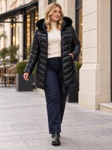 Women's Plus Size Quilted Puffer Jacket With Faux Fur Collar XL-5XL - Black - View 1