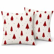 2PCS Red Christmas Tree Pillow Covers, White Background Christmas Nordic Polka Dot Pattern, Christmas Holiday Home Decor, Suitable For Bedroom, Living Room, Sofa And Office, Pillow Insert Not Included - Red - View 8