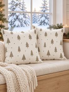 2PCS Camel Christmas Tree Pillow Covers, White Background Nordic Polka Dot Pattern, Christmas Holiday Home Decor, Suitable For Bedroom, Living Room, Sofa And Office, Pillow Insert Not Included - Camel - View 5