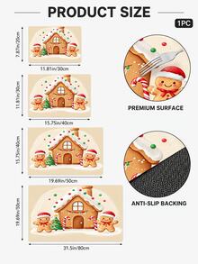 1pc Christmas House Snow Gingerbread Man Flower Kitchen Dish Drying Mat, Absorbent Dish Drying Pad, Coffee Machine Mat, Dishwashing Mat, Sink Mat, Kitchen Countertop Protector, Suitable For Cups, Plates, Tableware And Home Kitchen Decor - Multicolor - View 6