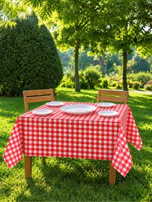 1/6/12PCS-137*274cm/137*137cm Red And White Plastic Checkered Tablecloth, Decorative Disposable Red Plaid Tablecloth, Suitable For Farm Birthday Wedding Rectangular Tablecloth, Party Tablecloth, Christmas - Multicolor - View 8