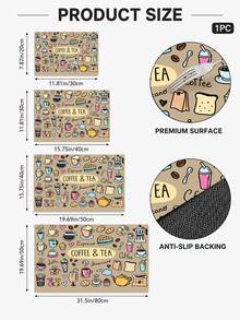 1pc Colorful Food Illustration Coffee Corner Draining Mat, Kitchen Dish Drying Mat, Absorbent Tableware Drying Mat, Coffee Machine Mat, Dishwashing Mat, Sink Mat, Kitchen Countertop Protector, Suitable For Cups, Plates, Tableware And Kitchen Decor - Multicolor - View 6