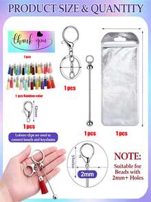 6/48/96/144pcs Beaded Keychain Strap Bulk Making Kit, Blank Beaded Keychain With Lobster Clasp, Tassel, Thank You Card And Gift Bag, DIY Keychain Materials, Jewelry Making Party Favors - Tassel Keychain - View 17