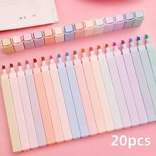 20/16/10pcs Morandi Color Square Fluorescent Markers, Soft Tip Highlighter Pens, Quick-Dry Smudge-Proof Ink, Aesthetic Macaron Color Fluorescent Pens, Suitable For Study Notes, Bullet Journal, Planner, Diary, School And Office Supplies - Macaron Color - View 8