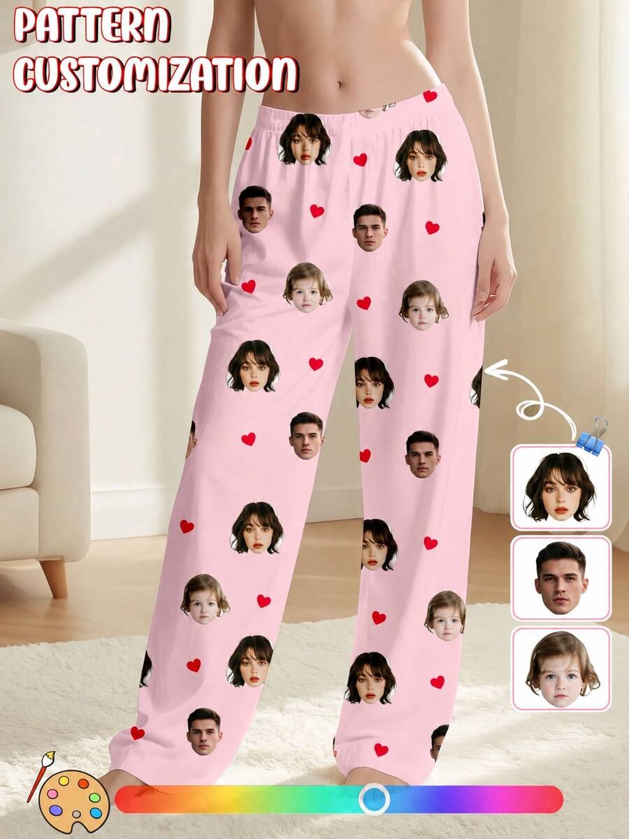Custom Photo Women's Pajamas, Personalized Portrait Pajamas, Wife Anniversary Gift, Satin, Custom Face Pajamas - Pink - View 1