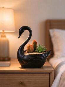 Swan Shaped Creative Flower Pot Black And White Succulent Planter Home Desktop Art Decorative Potted Plant Container - Swan - View 5