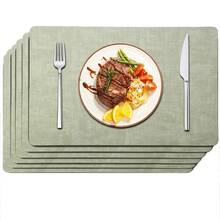 6/4pcs Rectangular Faux Leather Placemats, Mouse Tail Green Faux Fabric Texture Table Mats, Suitable For Indoor And Outdoor Use - Green - View 3