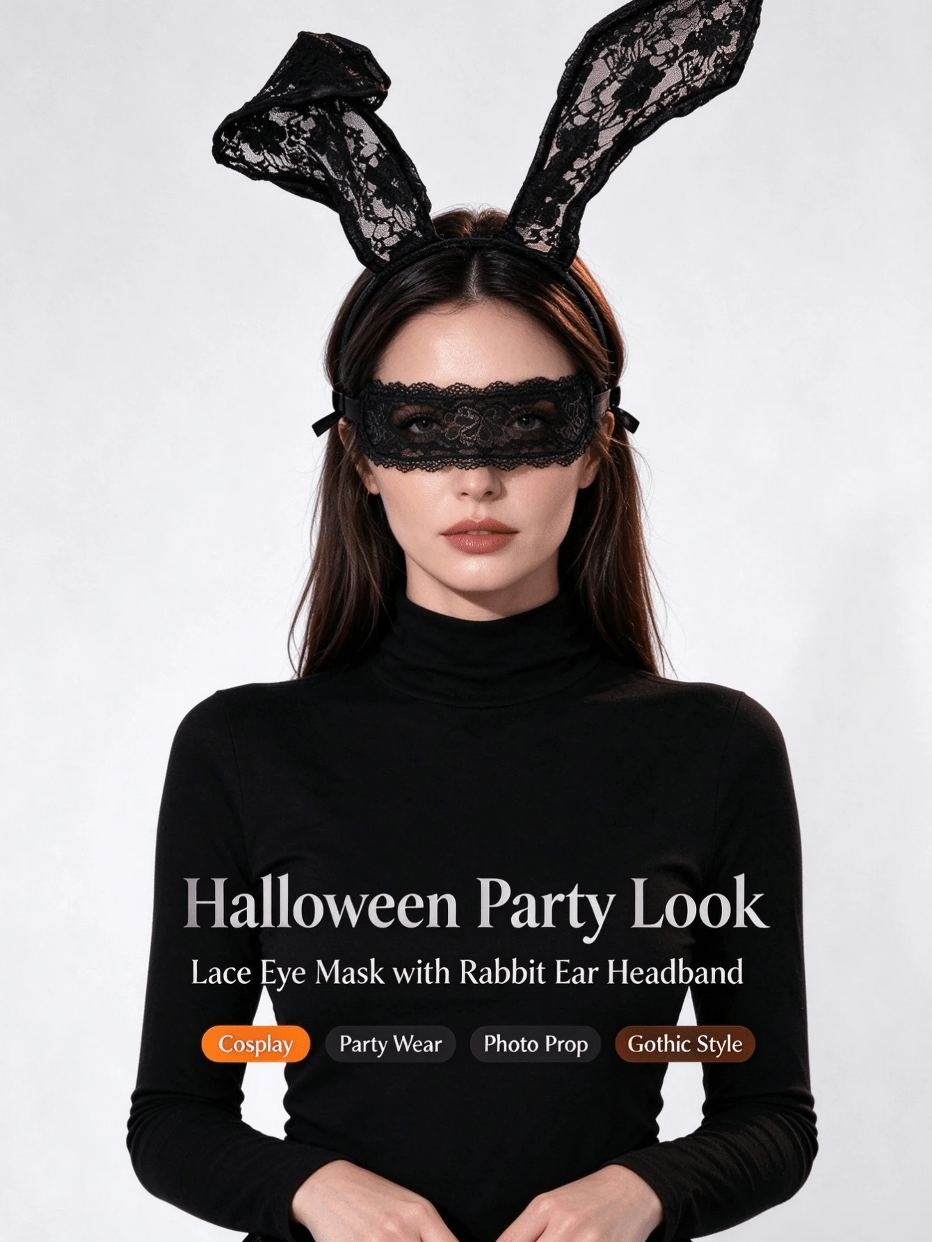 1/2pcs Rabbit Ear Headband, Sexy Lace Eye Mask, Cute Hair Clip Headpiece, Bunny Girl Costume Accessories - Multicolor - View 1