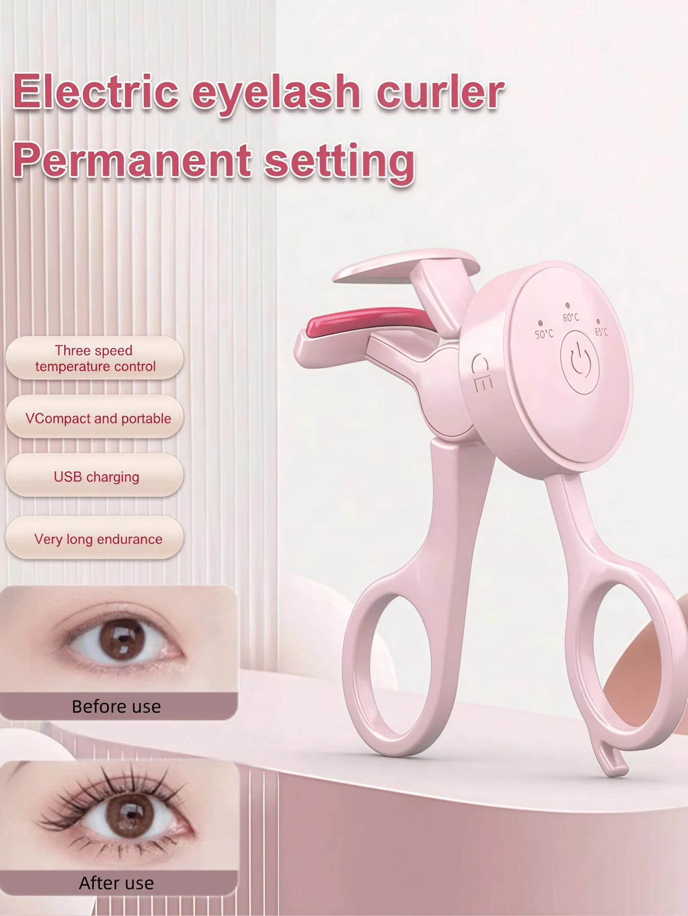 USB Rechargeable Electric Eyelash Curler, 3 Adjustable Temperature Levels, Anti-Scald Brush Head, Suitable For All Eye Shapes, Quick Eyelash Styling, Long-Lasting Curl, Long Battery Life, Portable Makeup Tool, Perfect Gift For Women