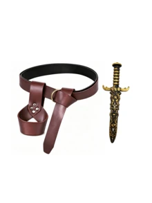 1/2/3pcs Medieval Renaissance Accessories, Medieval Renaissance Belt Scabbard For Adult Men, Cosplay Prop, Knight Leather Sword Hilt Belt Accessory, Brown, Black Leather Belt Buckle, Silver, Gold Pirate Saber - Multicolor - View 23