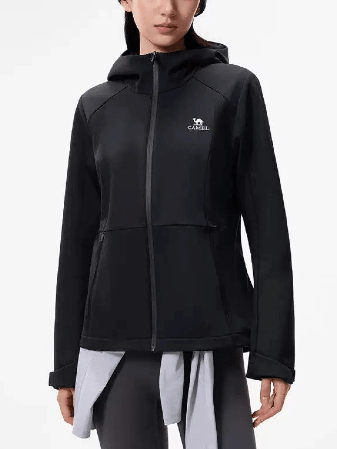 CAMEL CROWN Women's Softshell Jacket, Waist-Tight Slim Fit, Autumn Winter Water Resistant Heat Retention Hooded Coat - Phantom Black - View 1