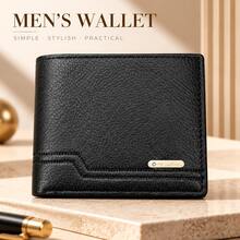 3PCS Men's Wallet, Belt & Keychain Set, Black Business Casual Accessories, Geometric Buckle, Gift For Dad, Husband Or Boyfriend, Gift Box Not Included - Black - View 3