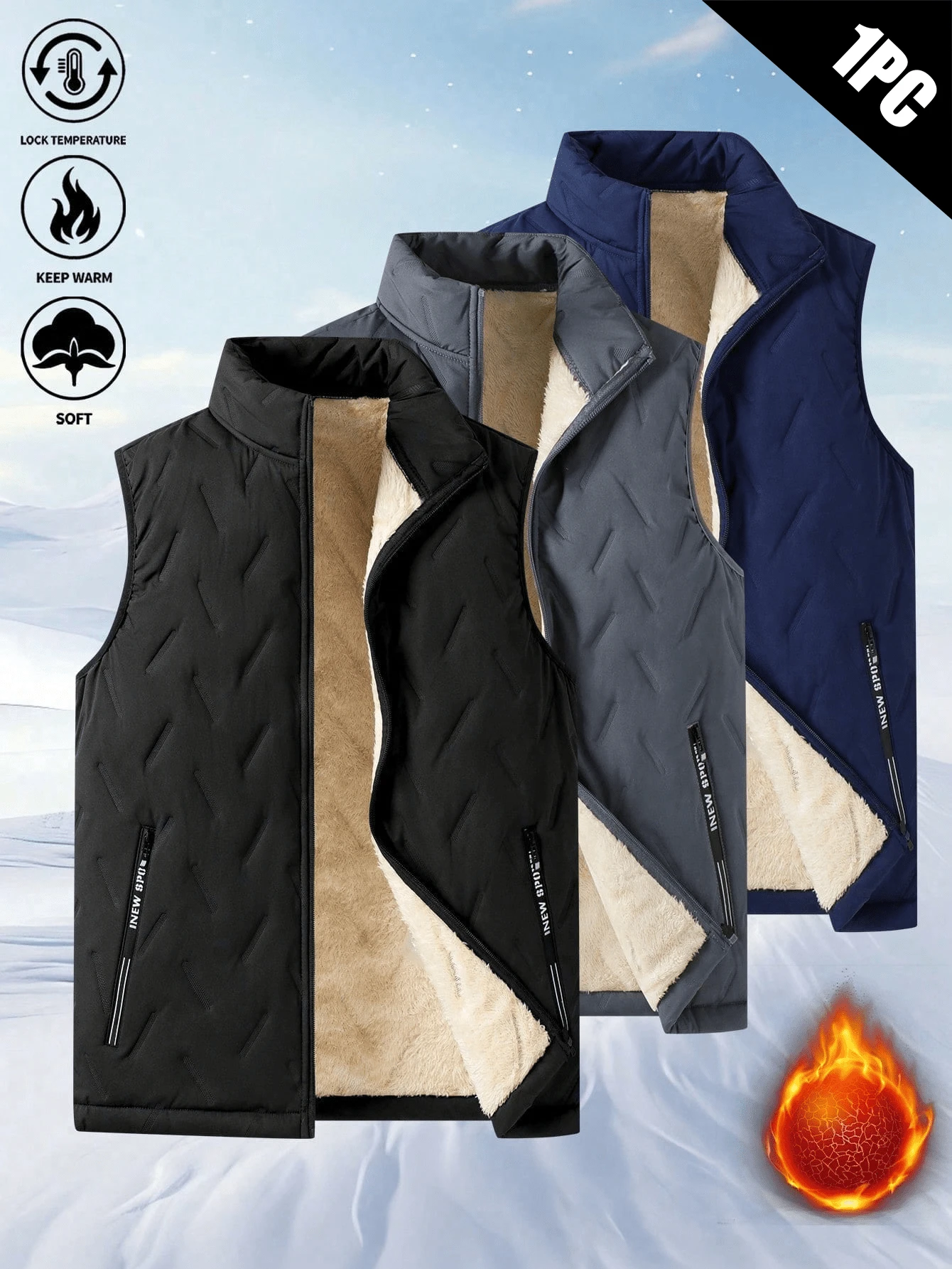 Women's Quilted Stand Collar Vest, Fleece Side Panel Sleeveless Jacket, Winter Warm Outerwear Vest - Black - View 1