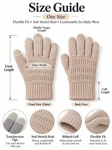 1 Pair Women's Winter Double-Layer Warm Lining Thick Touchscreen Gloves, Knitted Full Finger Gloves, Suitable For Cold Weather, Suitable For Daily Use - A - View 6