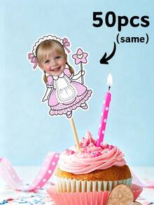 1/10/25/50/100/150pcs Customized Photo Cupcake Toppers, Personalized Face Cupcake Picks, 5 Patterns Available, Suitable For Birthday, Fun Personalized Cake Decor, Cute Unique Dessert Table Decor, Bachelorette Party Decoration, Party Favors Supplies - Multicolor - View 14