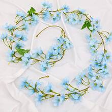 2pcs Light Blue Artificial Chrysanthemum Vine, Soft Synthetic Spring Garland With Delicate Petals For Wedding Party Home Living Room Wall Balcony Railing Dining Table Decor - Multicolor - View 10