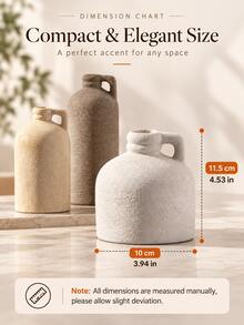 1pc Boho Resin Jug Vase, Rustic Textured Flower Vase With Handle For Pampas Grass, Dried Flowers And Greenery, Neutral Home Decor For Living Room, Bedroom, Shelf, Mantel, Entryway & Coffee Table - A - View 10