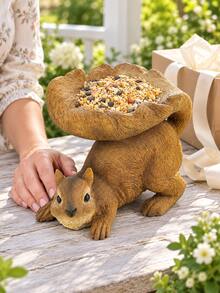 1pc Squirrel Shaped Bird Feeder, Decorative Open Seed Tray, Exquisite Fur Texture, Freestanding Wild Bird Feeding Dish For Garden, Patio And Backyard - F - View 6