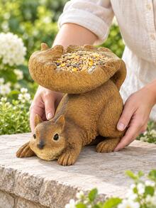 1pc Squirrel Shaped Bird Feeder, Decorative Open Seed Tray, Exquisite Fur Texture, Freestanding Wild Bird Feeding Dish For Garden, Patio And Backyard - F - View 4