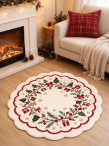 1pc Christmas Atmosphere Bedroom Decor Bedside Rug, Gift Red Berry Pattern Living Room Bay Window Rug, Minimalist Vintage Closet Holiday Plush Rug, Fluffy Soft Closet Rug, Suitable As Christmas Gift For Friends - Multicolor - View 2