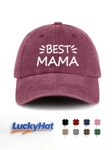 「BEST MAMA」字母印花棒球帽，復古水洗酒紅色爸爸帽，母親節與奶奶禮物首選 - MAMA - 查看 18