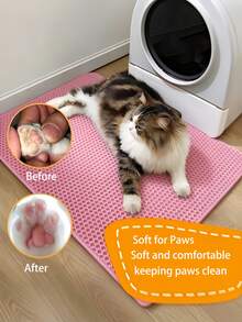 Honeycomb Double-Layer Cat Litter Mat, Waterproof Leak-Proof Urine-Proof Litter Trapping Mat, Suitable For Cat Litter Box Area, Non-Slip Washable Cat Litter Carpet, Soft Durable Floor Protection Mat, Pet Supplies Cat Accessories Home Decor Gift - Pink - View 2