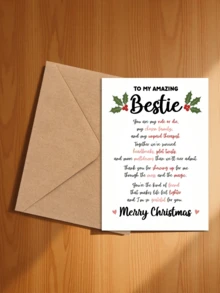 1pc Christmas Card For Best Friend, Humorous Friendship Christmas Greeting Card, Warm Gift For Good Friend, Holiday Thank You Card - B - View 25