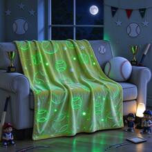 1pc Baseball Glow-In-The-Dark Blanket, Soft Flannel Plush Baseball Star Pattern Blanket, Suitable For Sofa, Living Room, Bedroom And Outdoors, Holiday Decoration Gift, Perfect For Teenagers And Adults - Multicolor - View 15