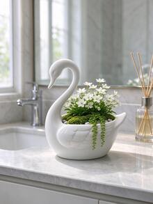 Swan Shaped Creative Flower Pot Black And White Succulent Planter Home Desktop Art Decorative Potted Plant Container - Swan - View 4