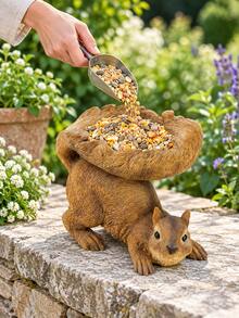 1pc Squirrel Shaped Bird Feeder, Decorative Open Seed Tray, Exquisite Fur Texture, Freestanding Wild Bird Feeding Dish For Garden, Patio And Backyard - F - View 2