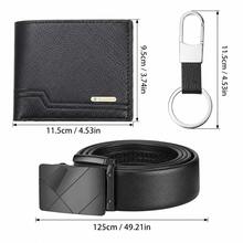 3PCS Men's Wallet, Belt & Keychain Set, Black Business Casual Accessories, Geometric Buckle, Gift For Dad, Husband Or Boyfriend, Gift Box Not Included - Black - View 2