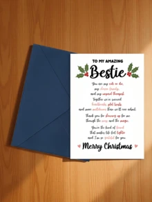 1pc Christmas Card For Best Friend, Humorous Friendship Christmas Greeting Card, Warm Gift For Good Friend, Holiday Thank You Card - B - View 21