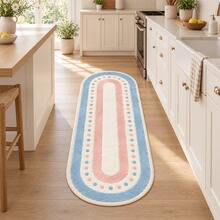 1 pieza Alfombra ovalada con borde de puntos rosa cremoso & azul, alfombra decorativa de cachemira sintética, alfombra de corredor de felpa para dormitorio y lado de la cama, minimalista natural, alfombra de área para sofá de sala de estar, adecuada para decoración de entrada, puerta, balcón, alfombra antideslizante, alfombra de decoración del hogar - Multicolor - Ver 4