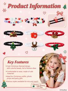 9pcs Kids Jewelry Christmas Tree Snowflake Santa Gift Beaded Bracelet For Holiday Party - Multicolor - View 4
