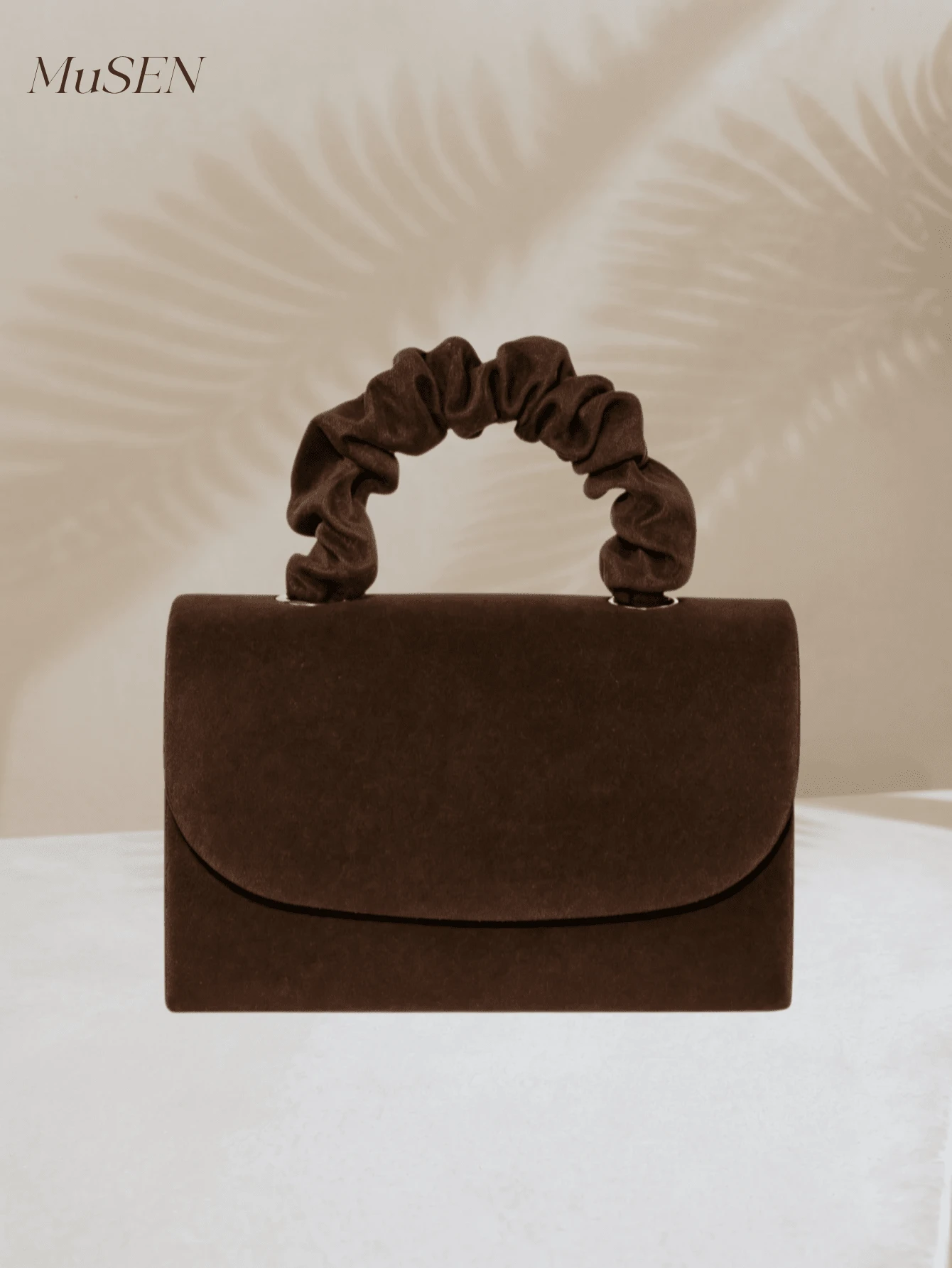 Vintage Coffee Brown Suede Handbag With Pleated Wrist Strap, Elegant Evening Clutch - Coffee Brown - View 1