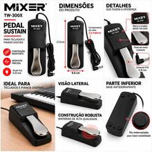 Pedal de Sustain MIXER TW-300X Profissional para Teclado Piano Digital e Sintetizador com Estrutura Metálica Reforçada Cabo de 1,5 Metro Plug P10 6,35mm Acionamento Preciso Resistente e Durável Ideal para Músicos Shows Igrejas Estúdios Ensaios Apresentações Aulas de Música e Uso Doméstico - Preto - Visão 3