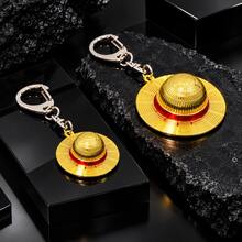 FIFA FIFA One Piece Luffy Straw Hat Keychain, 3D Gold-Tone Pirate Hat Pendant With Red Band, Anime Bag Charm For Backpack, Purse, Keys And Gift For Anime Fans - Multicolor - View 4