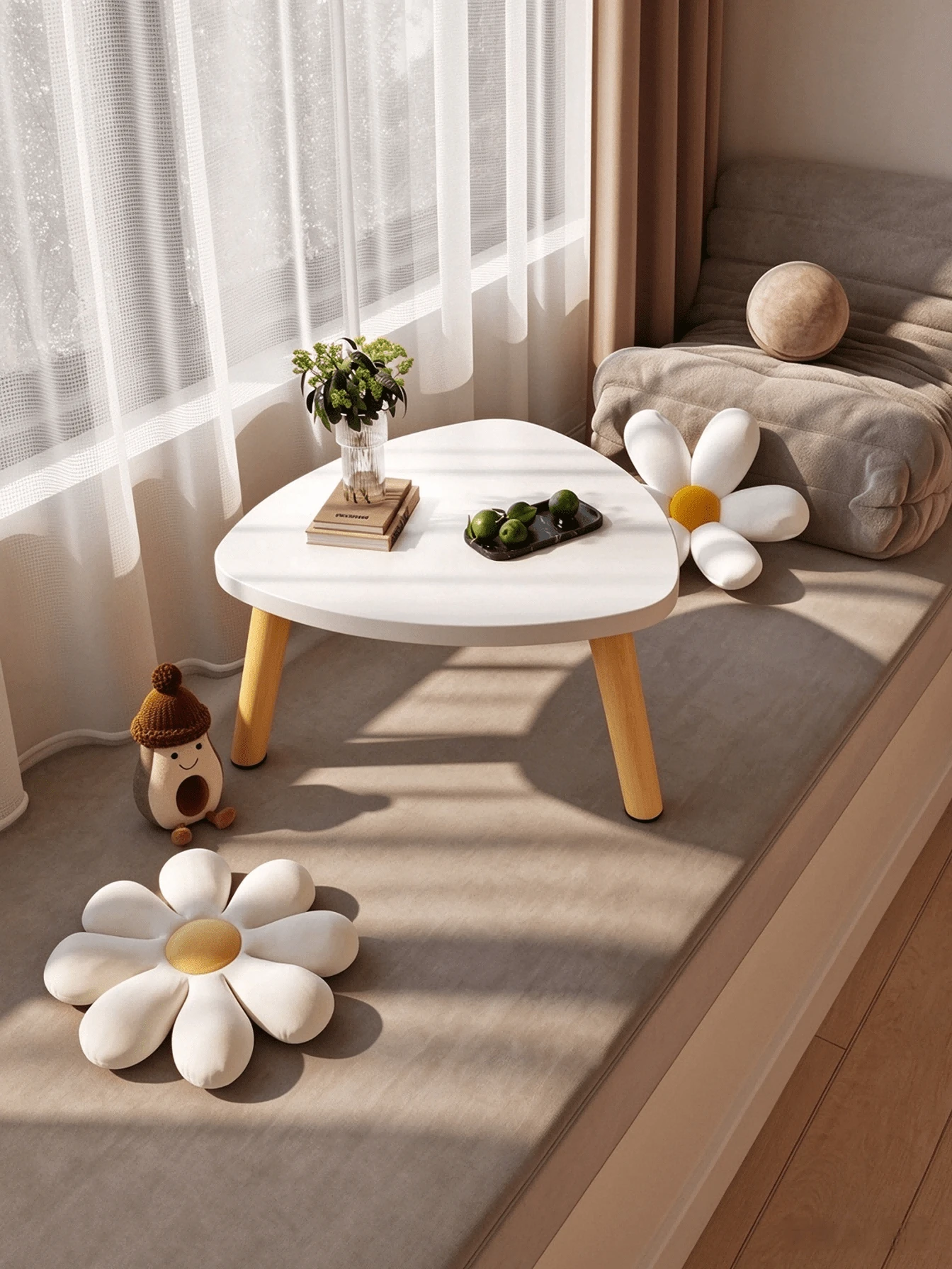Single-Layer / Double-Layer Small Side Table With Cylindrical Solid Wood Legs, Compact Movable Nightstand, Suitable For Bedroom Storage And Living Room Decor. - Multiple Specifications - View 1