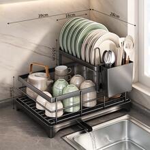 Multifunctional Kitchen Dish Drying Rack, Simple Countertop Dish Storage Rack For Bowls And Cutlery, Rotating Water Tray Countertop Organizer, Space-Saving Kitchen Countertop Dish Rack, Stainless Steel Kitchen Drying Rack With Utensil Holder, Drying Rack For Bowls, Plates, Knives, Spoons And Forks - Black - View 12