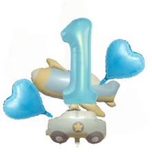 32-Inch Light Blue Matte Vintage Airplane & Car Number Balloon Set, Birthday Party Decoration, Scene Layout, Photo Props - Baby Blue - View 22