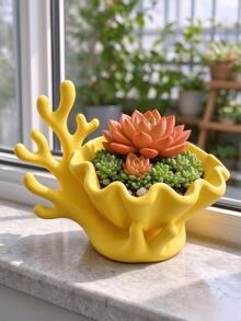 Creative Coral Shell Shaped Flower Pot, Bohemian Seaside Style Artistic Planter, Niche Sculptural Desktop Potted Plant Pot For Ferns, Bamboo, Succulents, Indoor Gardening Decor, Home Decor Gift - Coral Flower Pot - View 8