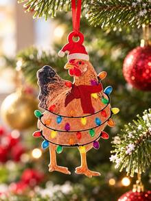 1 Set Funny Christmas Chicken Decor Set, Scarf Chicken Holiday Decorations, Hanging Christmas Tree Outdoor Decorations, Home Decor, Room Decor - Multicolor - View 3