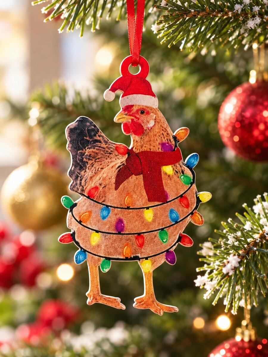 一套趣味圣诞小鸡装饰套装，围巾小鸡节日装饰品，可悬挂于圣诞树上作为户外装饰品，也可用于家居装饰和房间装饰。