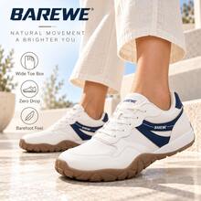 BAREWE 中性極簡寬楦零落差帆布運動鞋，輕量時尚休閒鞋，適合日常行走與全天旅行 - 藍白色 - 查看 4