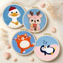 DIY Punch Needle Kit For Beginners – Includes Punch Needle, Yarn, Instructions, Square Hoop & Pre-Printed Fabric (Animals Under The Sky). Creative Craft For Wall Decor Or Gifting. 2D Printed Punch Needle Starter Kit. 20x20cm (7.87x7.87 In). - 20x20cm/7.87x7.87 In - View 5