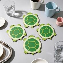 Home Decor, 1 Set Turtle Wooden Coasters, Small Green Round Head, Two Pure Black Round Dots As Eyes, Minimalist Cute - Non-Slip Heat-Resistant - Home And Restaurant Decoration, Suitable For Drinks, Coffee, Tea Kitchen Decor Items Home Decor - View 2
