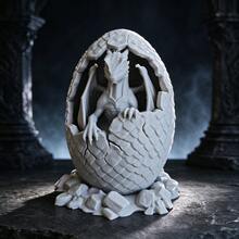 1pc Hatching Dragon Egg Resin Figurine, Cracked Egg Baby Dragon Statue With Stone Base, Fantasy Desktop Decor Collectible Gift, Suitable For Home Decoration And Game Fans - Multicolor - View 5