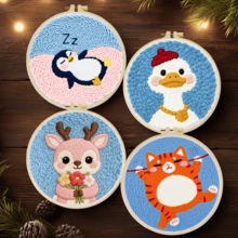 DIY Punch Needle Kit For Beginners – Includes Punch Needle, Yarn, Instructions, Square Hoop & Pre-Printed Fabric (Animals Under The Sky). Creative Craft For Wall Decor Or Gifting. 2D Printed Punch Needle Starter Kit. 20x20cm (7.87x7.87 In). - 20x20cm/7.87x7.87 In - View 3