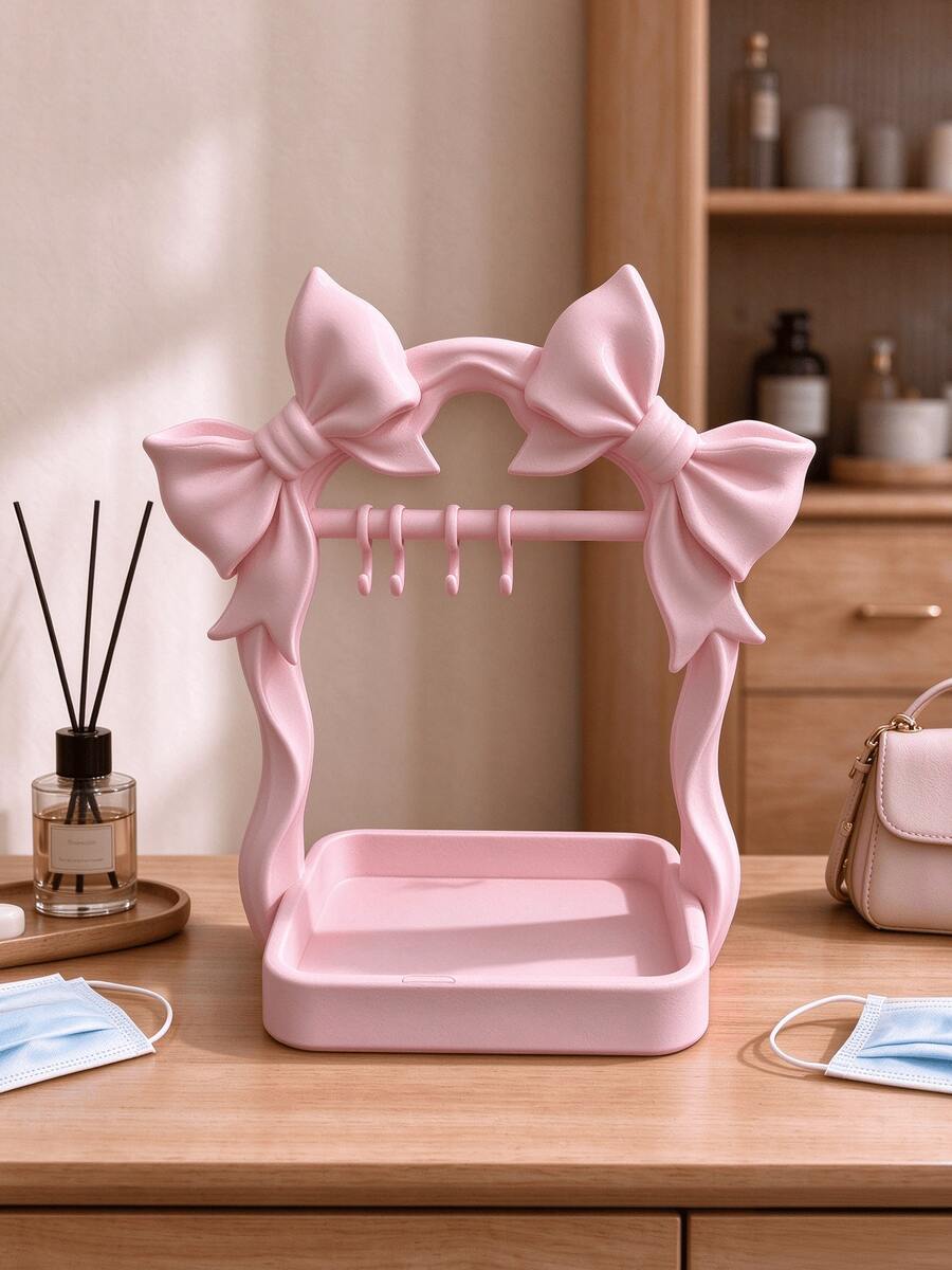 Romantic Bow-Shaped Jewelry Display Stand, Ins-Style Desktop Storage Tray, Earring & Necklace Holder, Sweet Style Vanity Decor, Housewarming Gift