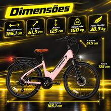 Bicicleta elétrica com rodas de 26 polegadas, quadro de acesso fácil (step-through), motor de 500W, bateria removível de 48V 15Ah e suspensão dianteira - modelo todo-terreno. - Rosa chiclete - Visão 10